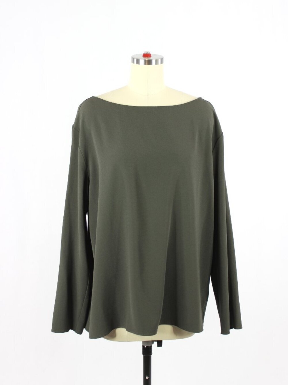 Aritzia BABATON Sophos Dark Olive Green Crepe Boat Neck Blouse, Size M